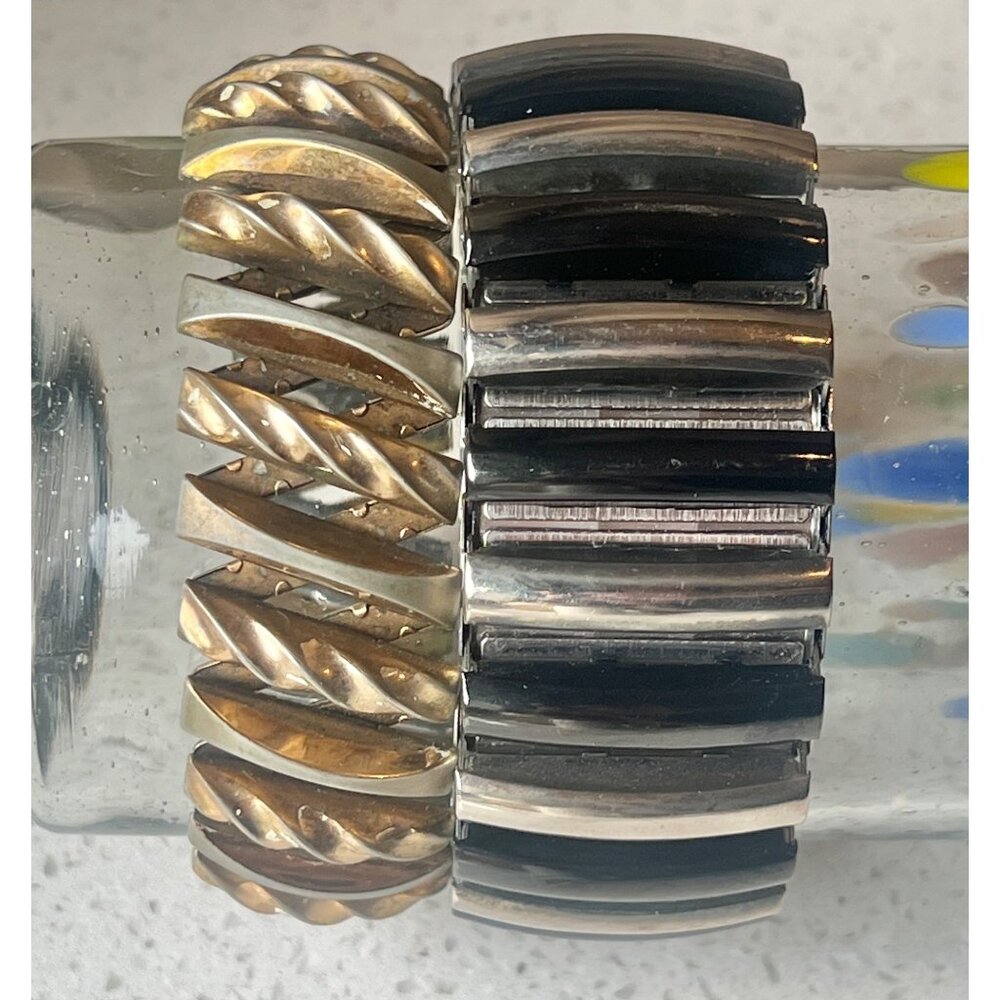 Lot Of Two Metal Extension Bracelets MCM Silver & Black Gold-Tone Swirl Design